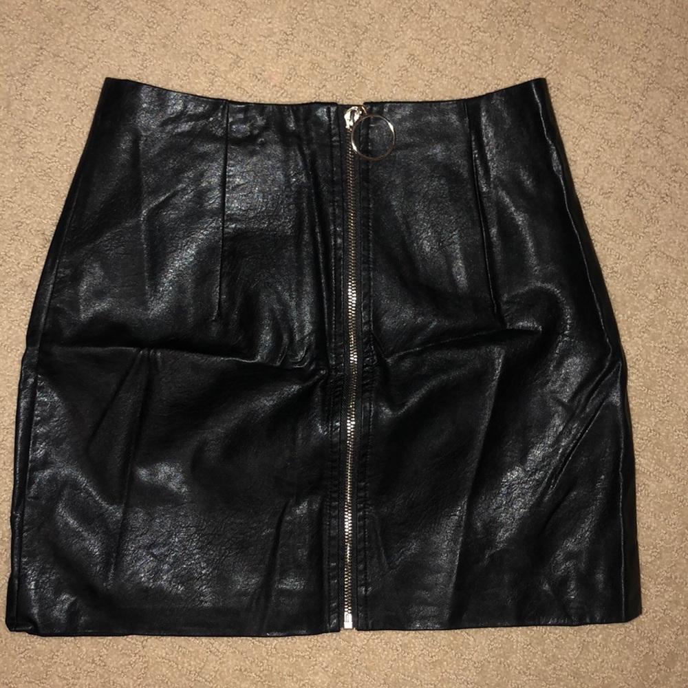 black leather skirt with zipper down front